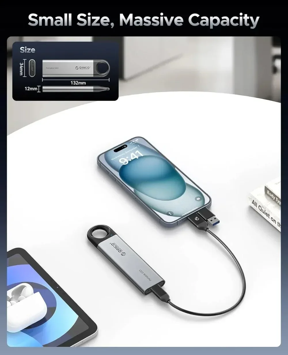 ORICO External SSD Up To 1050MB/S Hanging Hole Design Portable Solid State Drive Storage PSSD for Tablets Laptops 1TB 2TB SSD