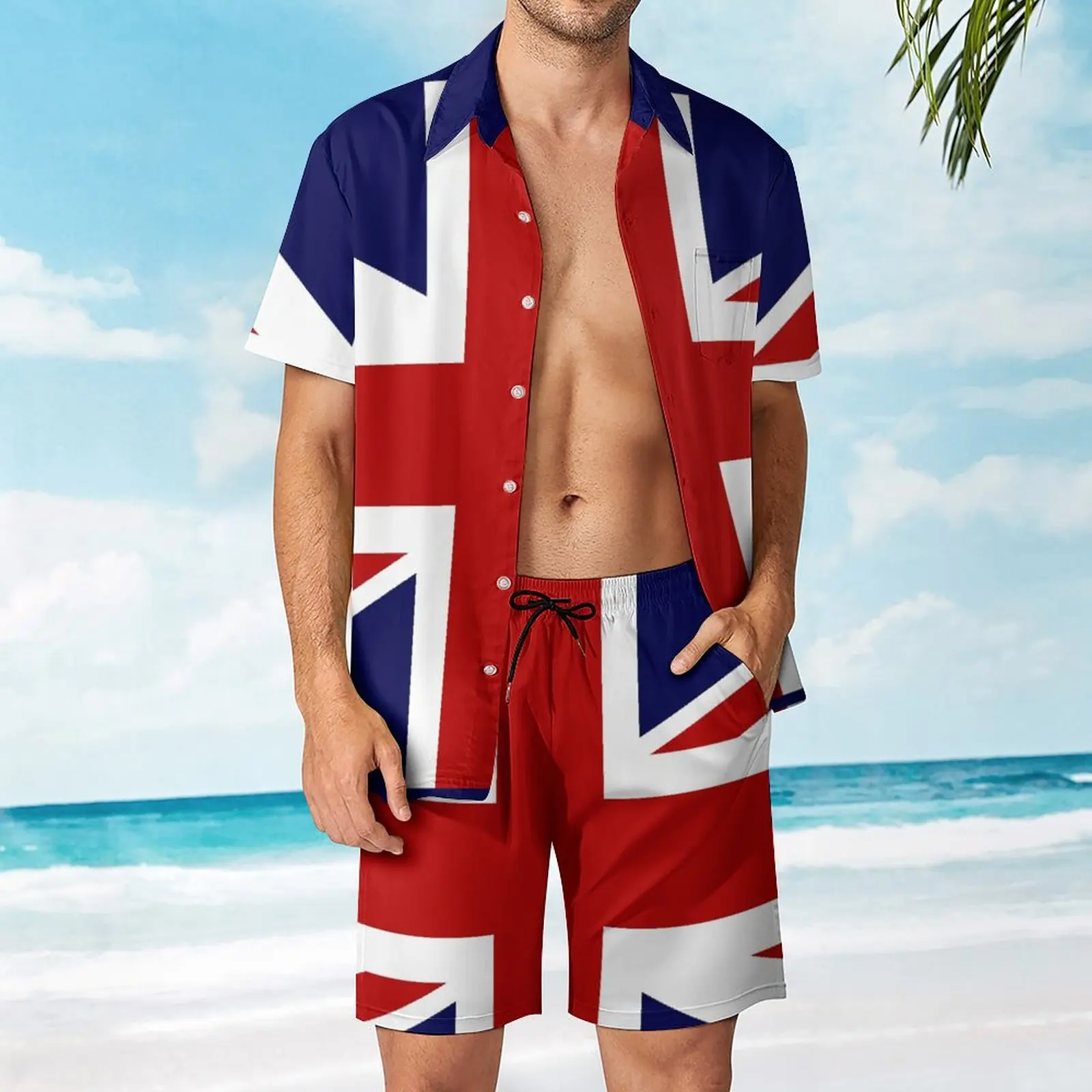 

2 Pieces Pantdress Union Jack Flag of The UK Vintage Men's Beach Suit Casual Graphic Going Out USA Size