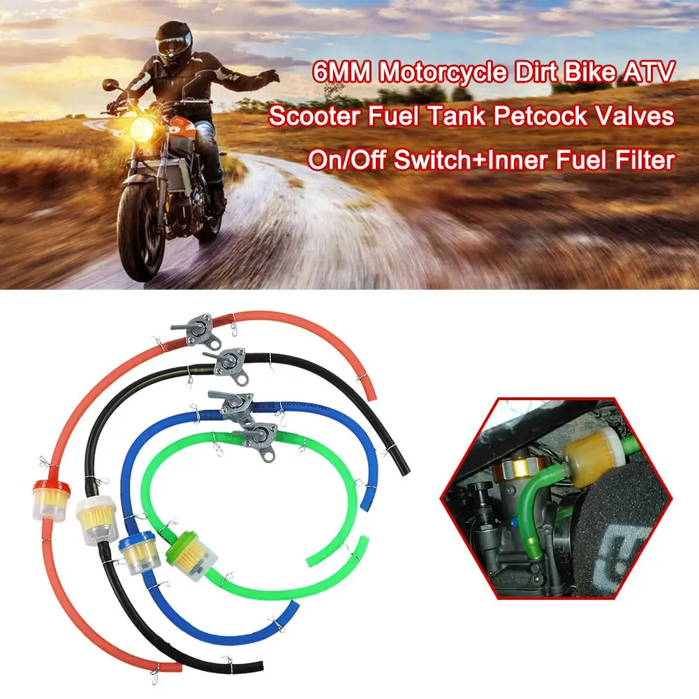 Motorcycle Dirt Bike ATV Scooter Fuel Tank Petcock Line Hose 6MM Fuel Switch+Inner Gasoline T Filter + Fuel Valves On/Off P C6N3