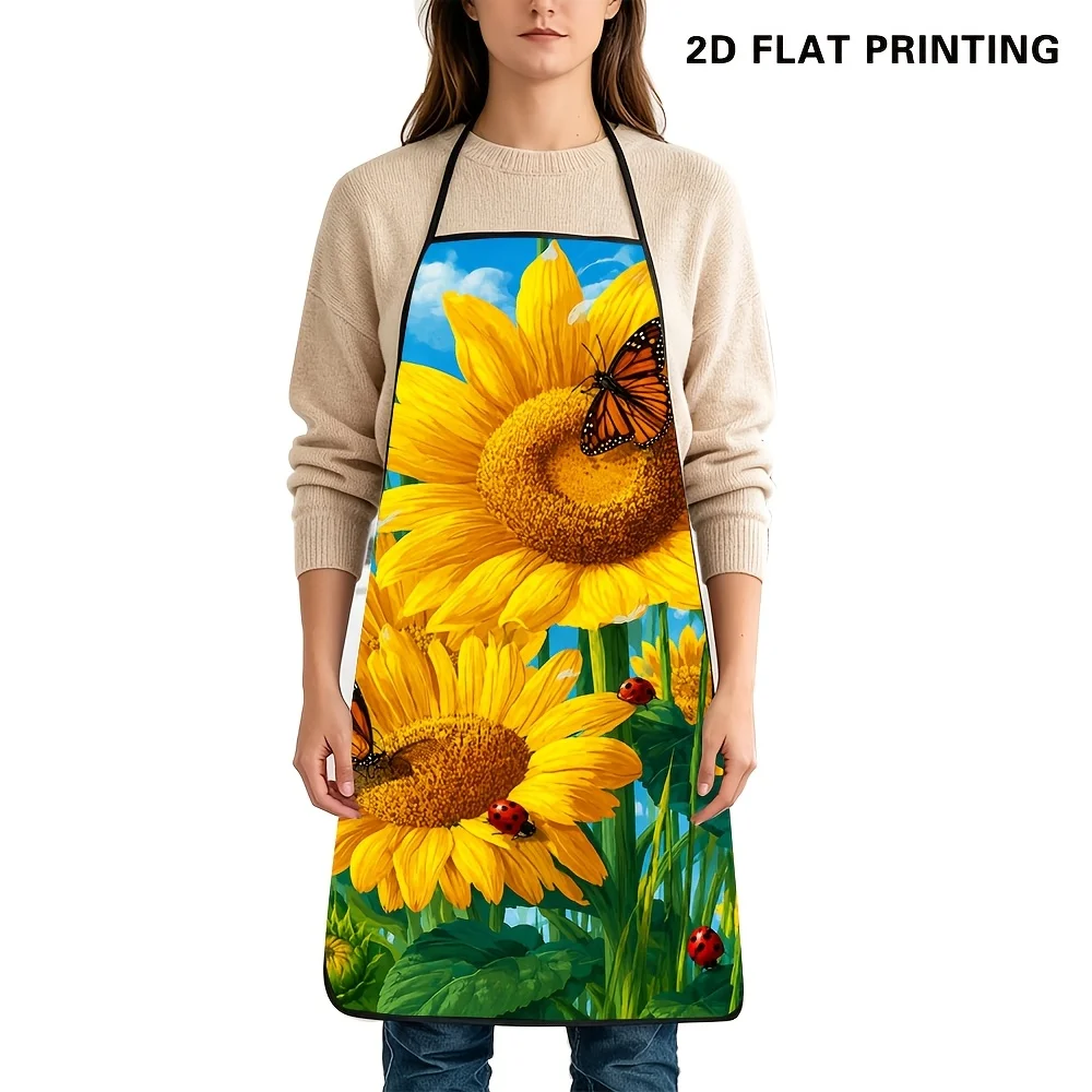 1pc Kitchen Apron Style A - Apron With Sunflower Butterfly Print ...