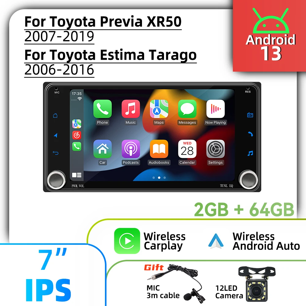 

For Toyota Previa XR50 2007-2019 Estima Tarago 2006-2016 Carplay Autoradio 2Din Android Radio 7" Stereo Car Multimedia Head Unit