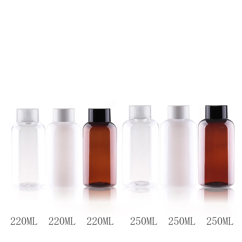 220ml 250ml x 24 Cosmetic Packing Container With Double Screw Cap, Brown Plastic Container For Massage Oil Toner Shampoo Bottles