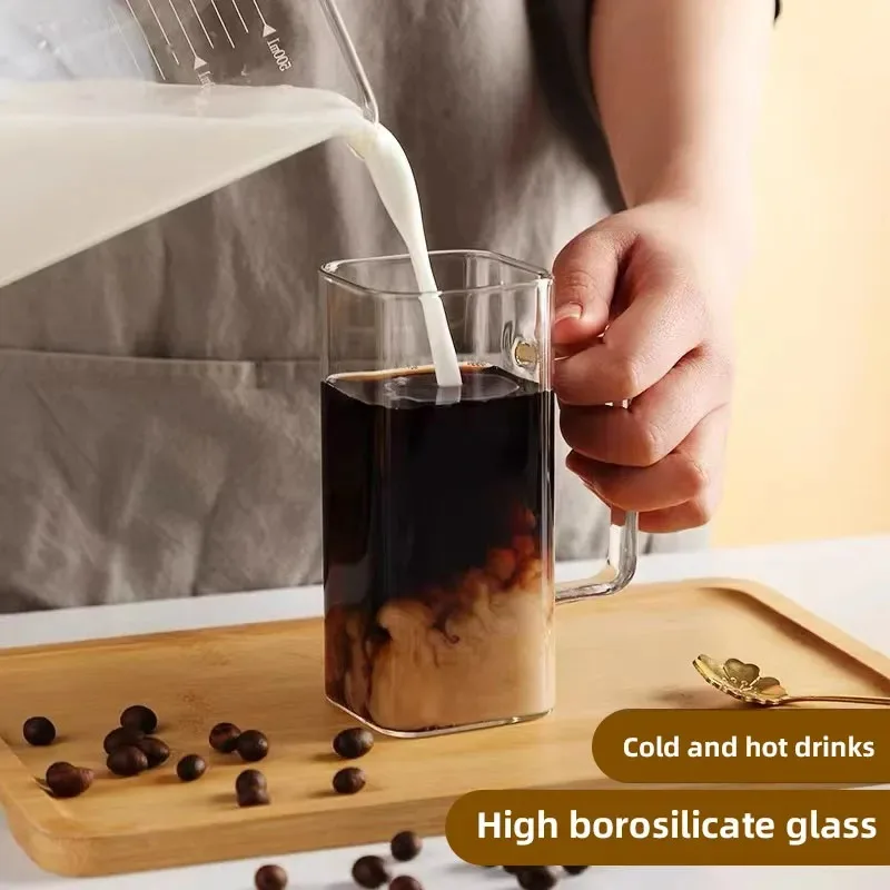 400ML Square Glass Mug With Lid and Straw Breakfast Milk Cup Microwave Safe Transparent Party Beer Coffee Mug Drinkware Glass