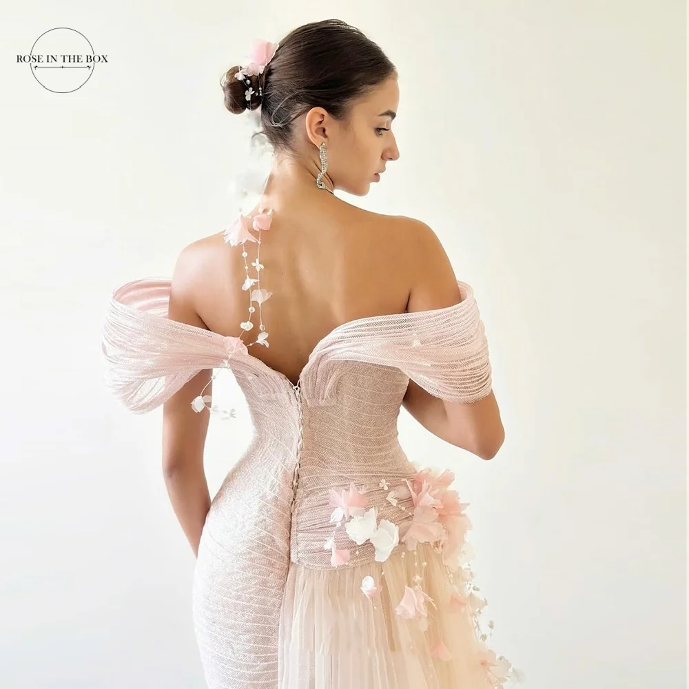 ROSEINTHEBOX Off The Shoulder Tulle Corset 3D Florals Delicate Organza Prom Dresses 2025 Customized Elegant Mermaid Formal dress image 4