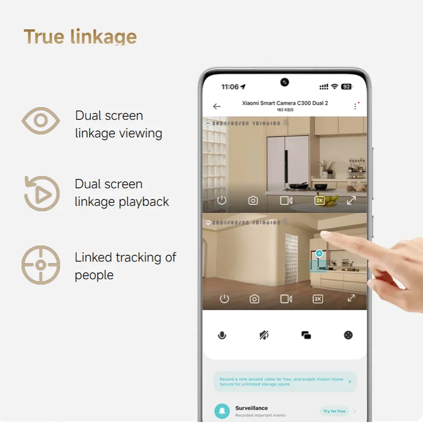 XIAOMI Smart Camera C300 Dual Camera Version，360° 3MP WiFi 6，Home Security Baby Monitor，Pet Camera，Chinese Version With Adapter image 3