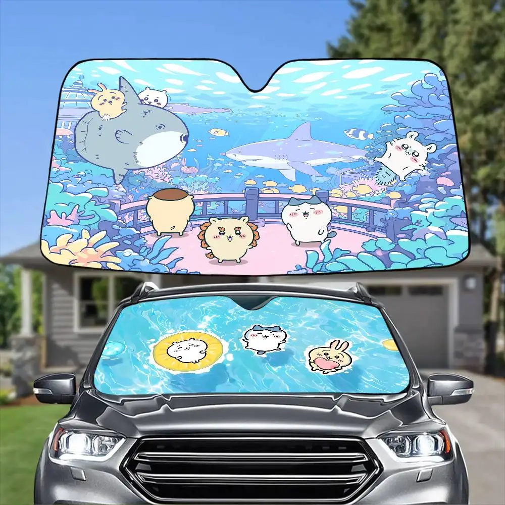 Cute C-Chiikawa Car SunShade Windshield Anti-UV Car Window Windscreen Cover Sun Shade Auto Visor