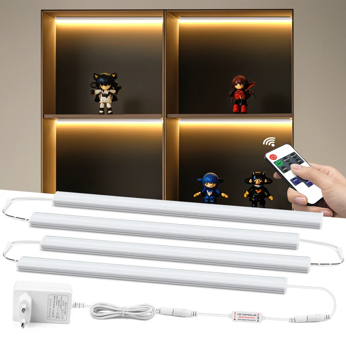 

Adjustable Brightness 12V Under Cabinet Light 3/4/6pcs LED Bar Kitchen Bedroom Wardrobe Backlight with RF Remote Control,30-50cm
