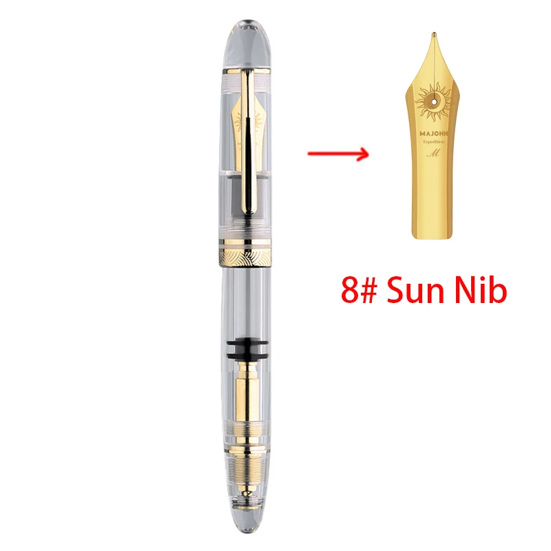 MAJOHN P140 Transparant Acryl Zuiger Vulpen Bock NO.8 F/M Penpunt Grote Inktcapaciteit Luxe Demonstrator Pen voor Schrijven