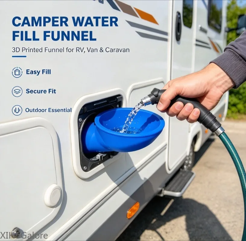 Water Filling Funnel 3D Printed For Camper Van RV Caravan Spill Proof Wide Mouth Portable Outdoor Camping Accessory Set