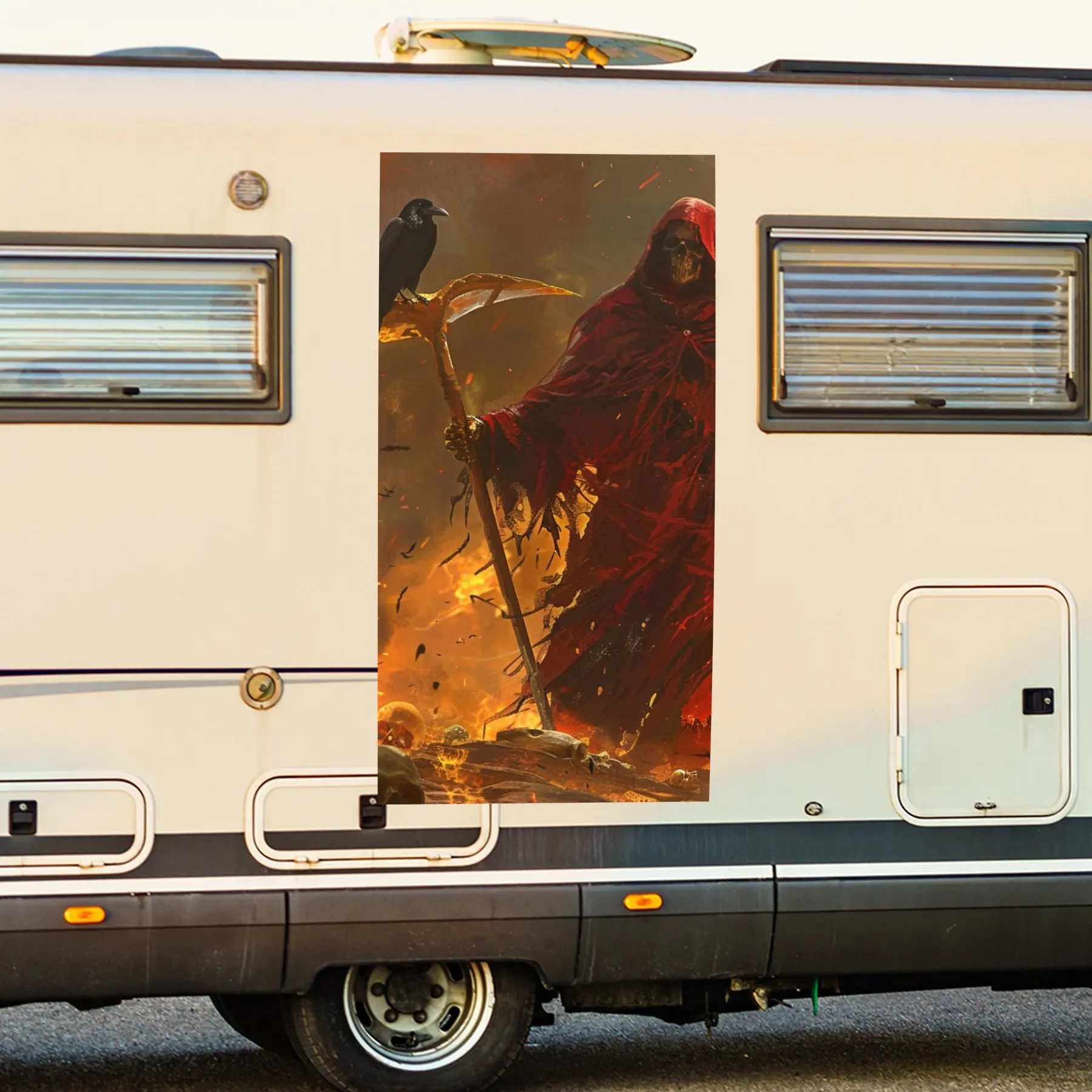 

Red Reaper Flame Car Sticker,Vinyl decal on the side of the motor home, waterproof self-adhesive vinyl sticker on the side of th
