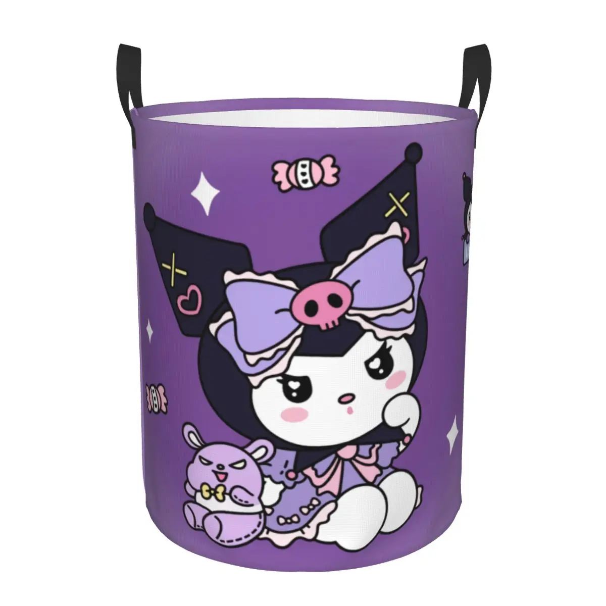 Custom Cartoon Kuromi Skull Laundry Hamper Large Clothes Storage Basket Cute Rabbit Anime Toy Bin Organizer for Kids