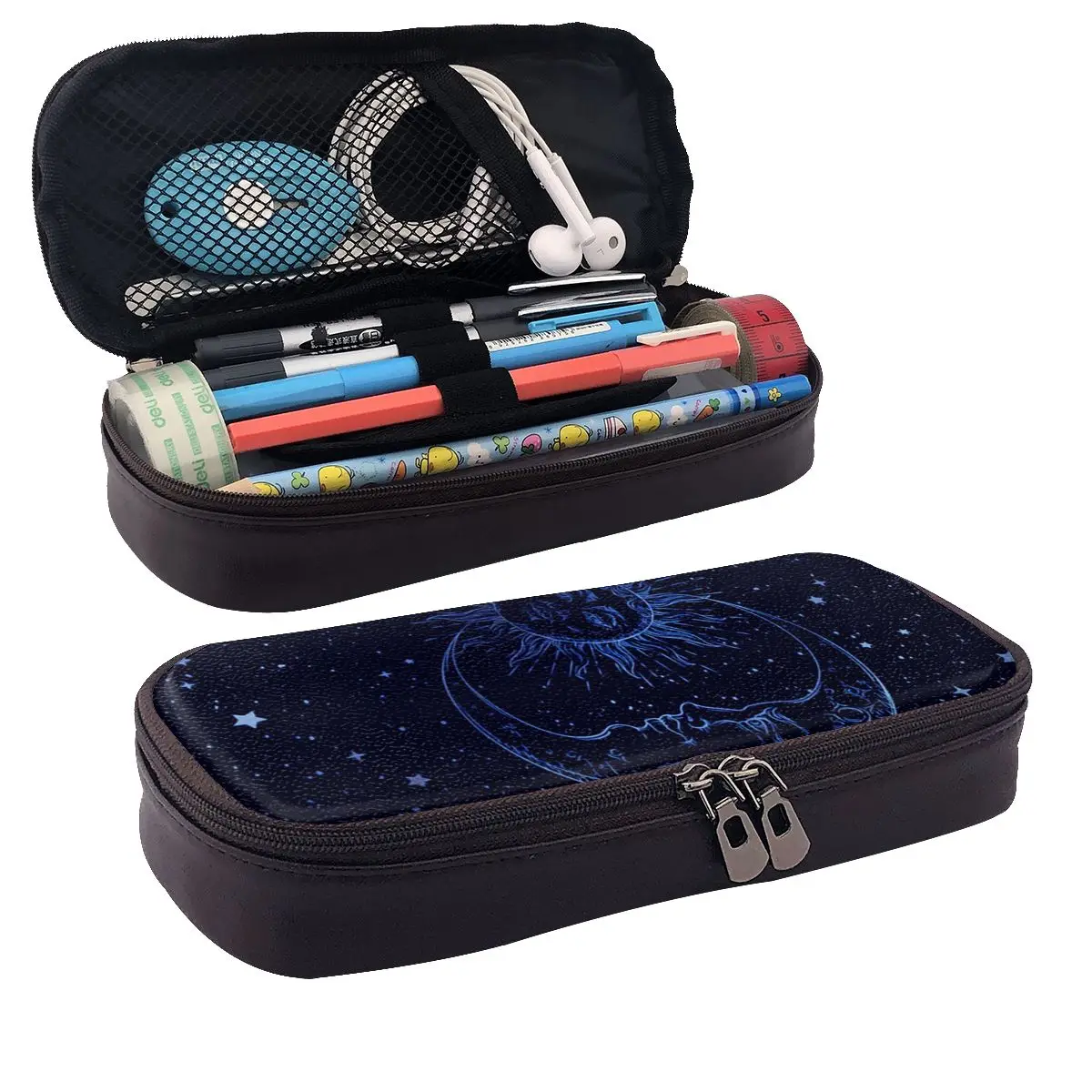 Celestial Mystic Esoteric Magic Sun Moon Leather Pencil Case Pen Holder Stationery Supplies Pen Box Pencil Bag for Kids School