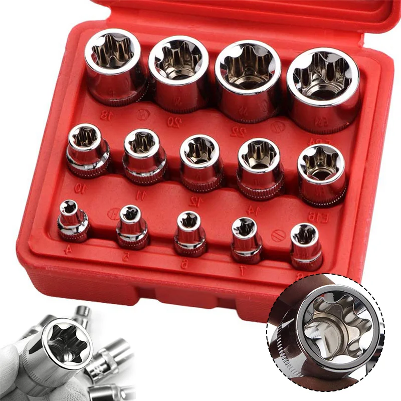 14Pcs Female E Star Torx Socket Set E4-E24 1/4\