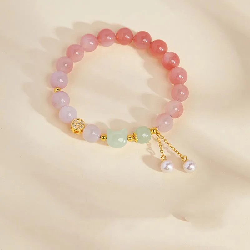 Women's Gradual Red Agate Hotan Jade Cat Hand-String Bracelet Chinese High Feeling Jewelry Festival Gift