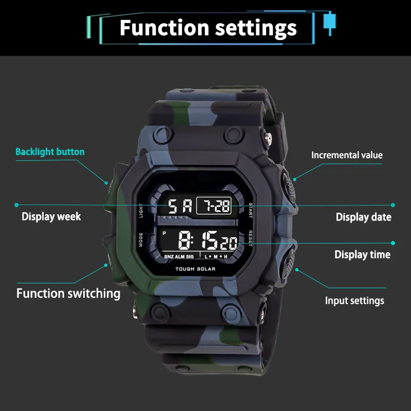 Outdoor Digital Sports Electronic Watches for Men Waterproof Shockproof Mens Wristwatches LED Didplay Alarm Clock Reloj Hombre
