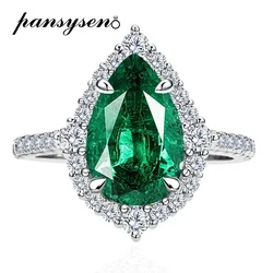 8*12MM Pear Cut Colombian Emerald Ring Female 925 Sterling Silver Plated 18k White Gold Fine Jewelry Rings for Women Wholesale