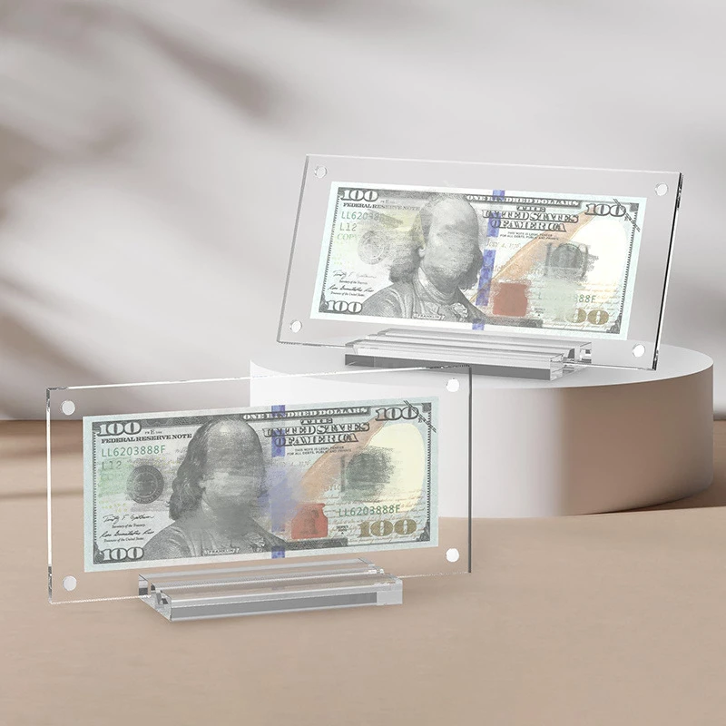 Sturdy Clear Acrylic Dollar Bill Commemorative Coin Picture Frame Holder with Base for Home Desk Display Collectible Showcase