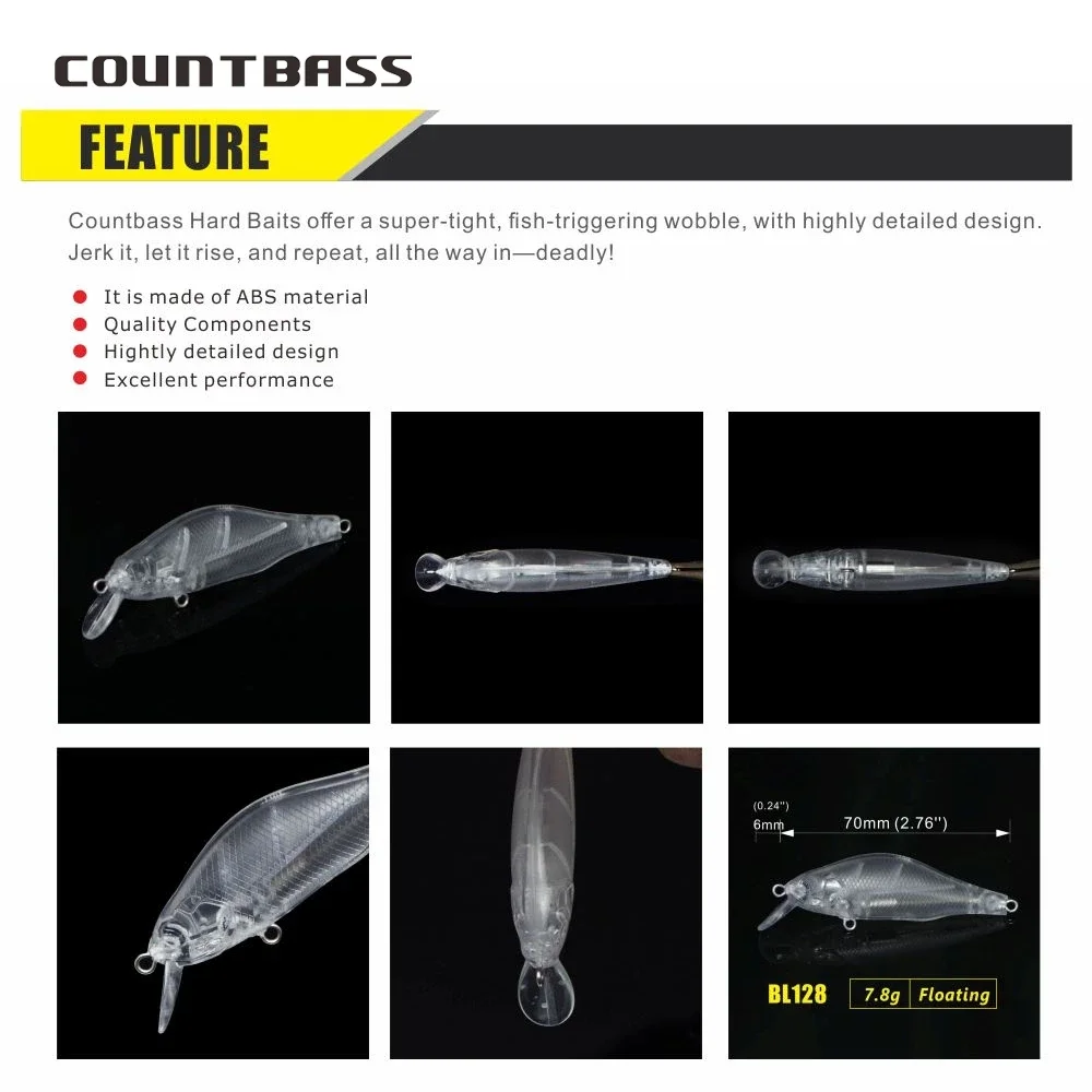 Countbass 10Pcs Magnet Assist Weight Blank Hard Bait Bodies, 70mm/2.76\