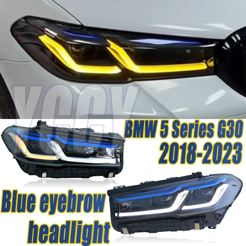 

Светодиодные фары в сборе для BMW 5 серии G30 2018-2023 гг. Светодиодные синие фары для бровей Plug and Play с полностью светодиодными обновленными налобными фарами