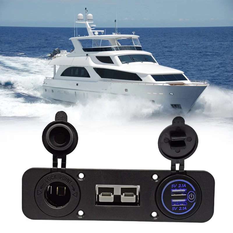 Flush Mount Anderson Plug Socket Double USB Charger Socket W/C-Igarette Lighter Panel for Caravan Camper Boat Truck