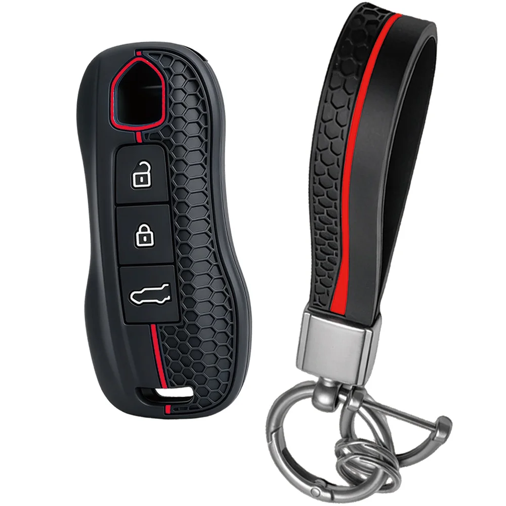 For Porsche 911 Cayenne Panamera Macan Taycan 718 Boxster Cayman Silicone Remote Shell With Wrist Strap And Key Ring