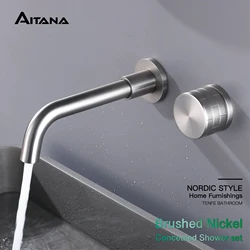 Luxury black brass bathroom faucet with wall mounted design, single handle, 2-hole cold and hot dual control hidden basin faucet