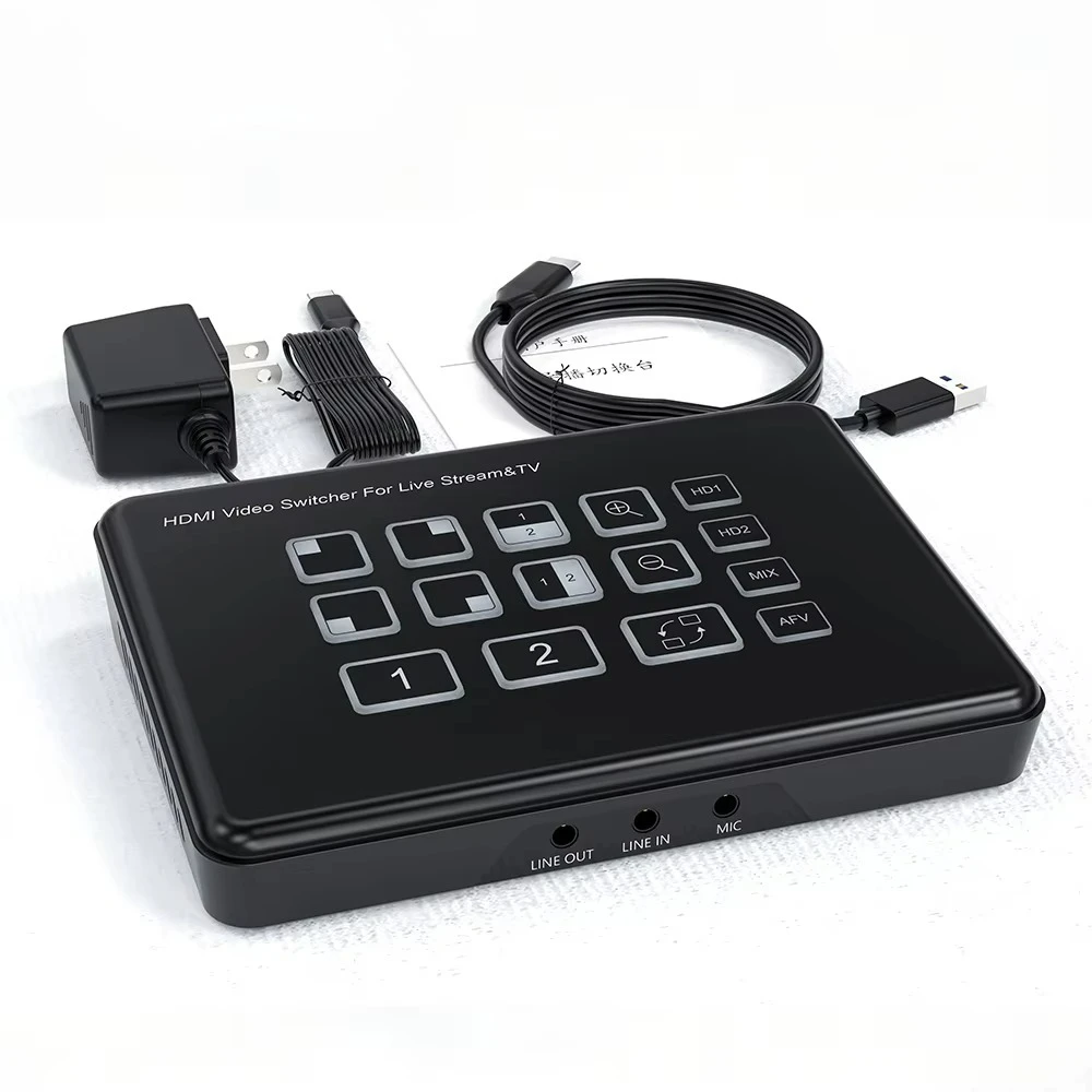 HDMI Switcher with Picture in Picture PIP 2 Input 2 Output 1080P 60Hz for Online Teaching Webinar