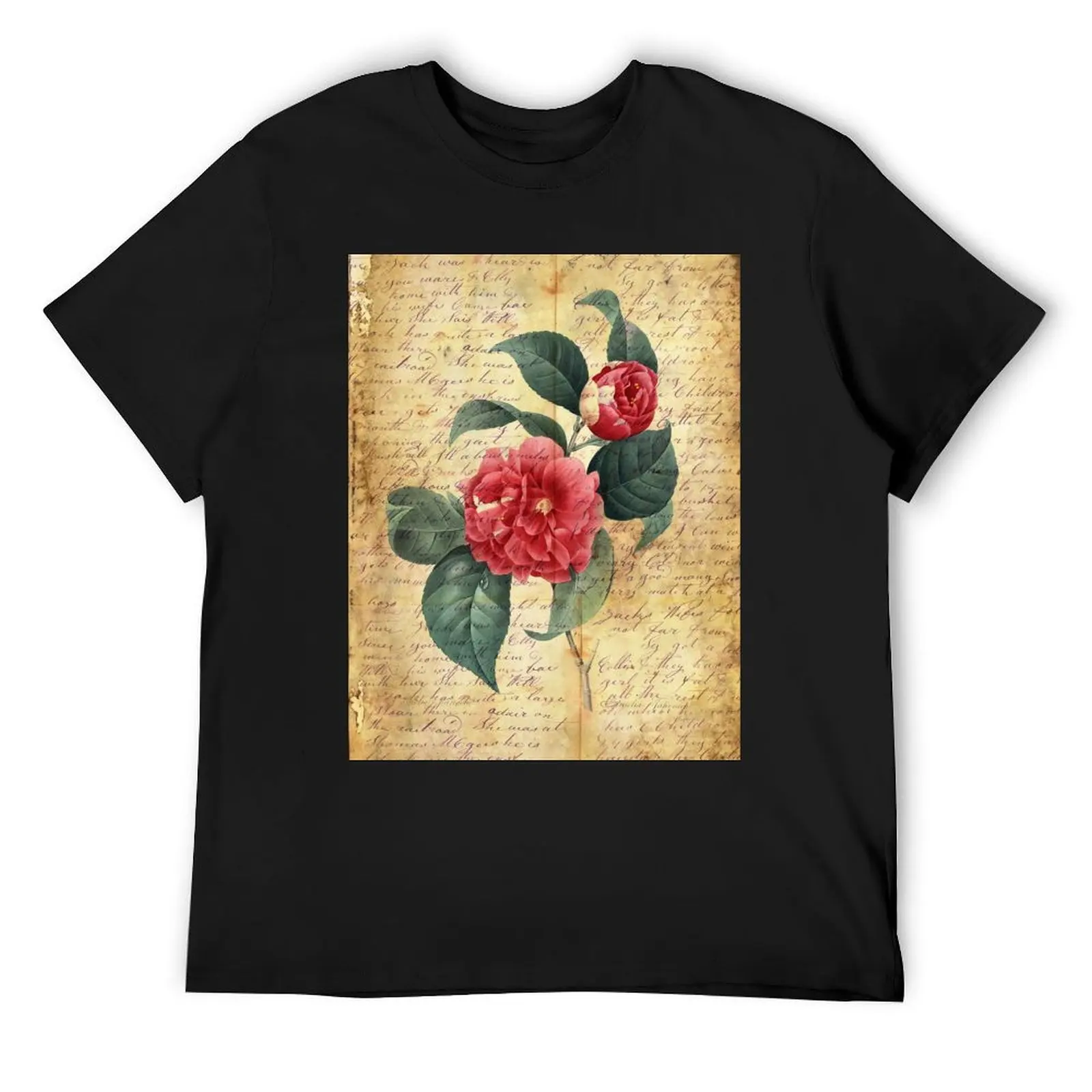 Vintage Camellia Flower T-Shirt quick drying shirts graphic tee mens t shirt