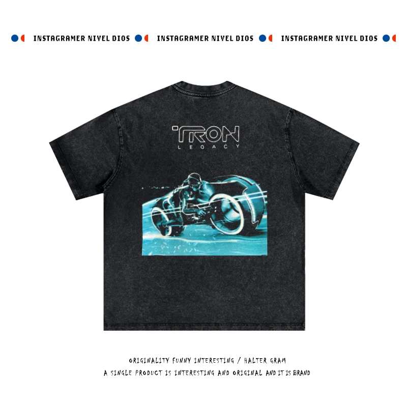 

2025 Summer New Street Sle Hip Hop Loose Fit ort Sve T-irt Motorcycle Print Waed Casual Breathable ex Tee