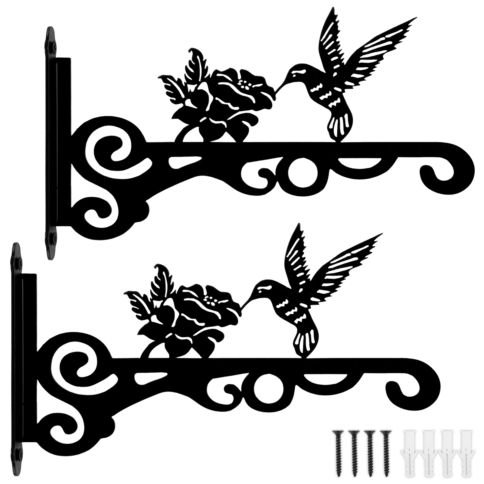 2Pcs Metal Wall-Mounted Plant Hanger Practical Flower Wind Chime Pot With Bird Flower Design for Outdoor Potted Plant Decor Hook