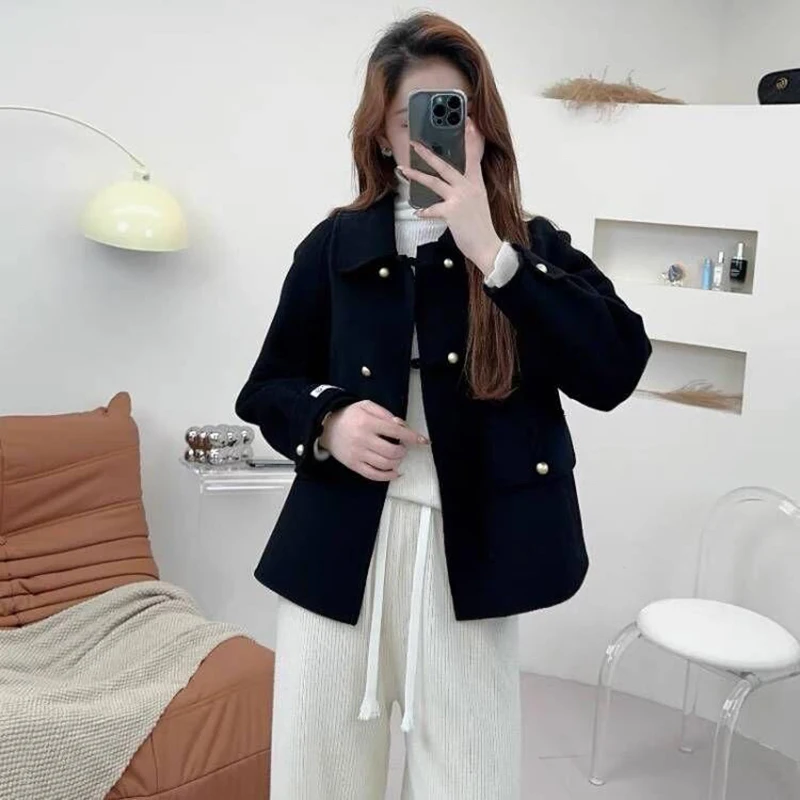 Luxury Short Double Faced Wool Coat Women's 2026 Autumn Winter Fashion Loose Fleece Jacket Lady Casual Cardigan Woolen Outerwear