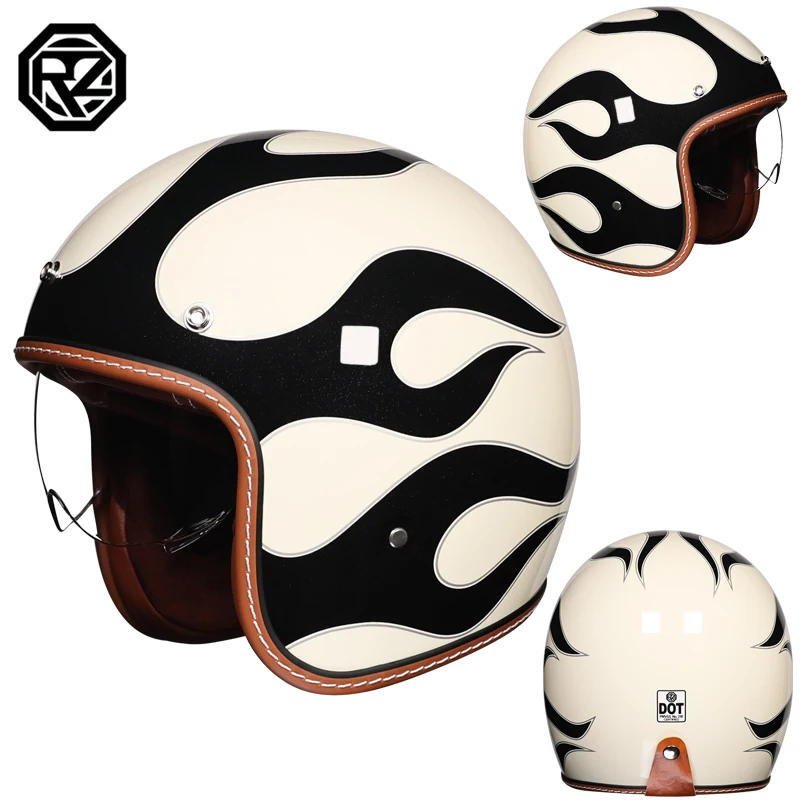 Retro Open Face Motorcycle Helmet DOT Approved 3/4 Vintage Helmet for Men Women Motorbike Scooter Cruiser Chopper