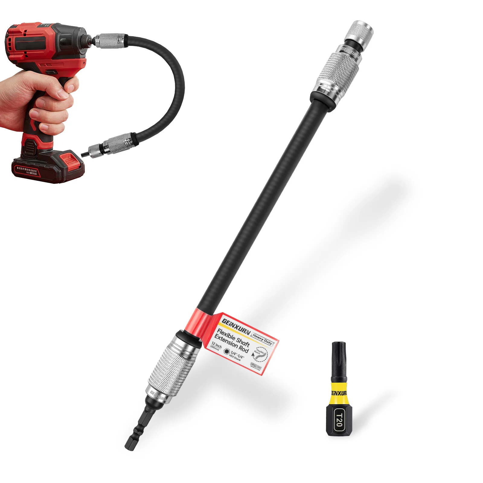 Geinxurn 2PCS Flexible Shaft Extension Rod Screwdriver Bit Set With 25mm Screwdriver Bit (T20/PH2), 1/4