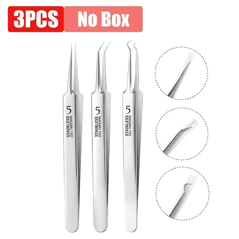 3/1 pièces Extra Fine No. 5 pincettes cellulaires pour points noirs d'acné, outils de beauté du visage pour enlever l'acné pour les soins de la peau, clip pour points noirs