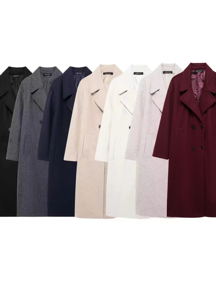 

Autumn Winter Faion Double Breasted Lapel Long Sve Woolen Soft Loose Coat Outerwear Polyester Straight Cut Commute Sle
