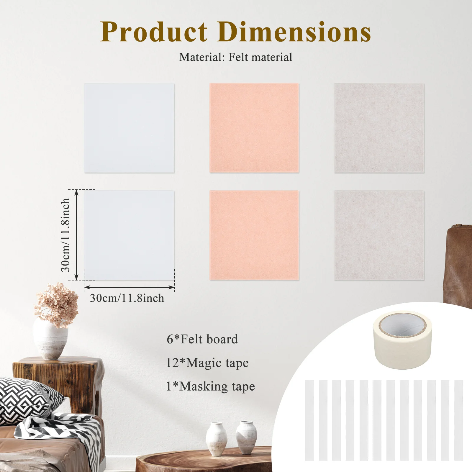 6Pcs Felt Bulletin Board 11.8x11.8 Inch Felt Bulletin Boards Tiles No Drill Soft Felt Fabric Sheets for Photo Display Wall Decor