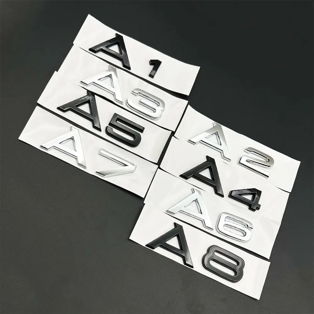 Lettres et chiffres 3D ABS chromés noirs brillants pour coffre de voiture A1 A3 A4 A5 A6 A7 A8, plaque signalétique autocollante pour couvercle de coffre