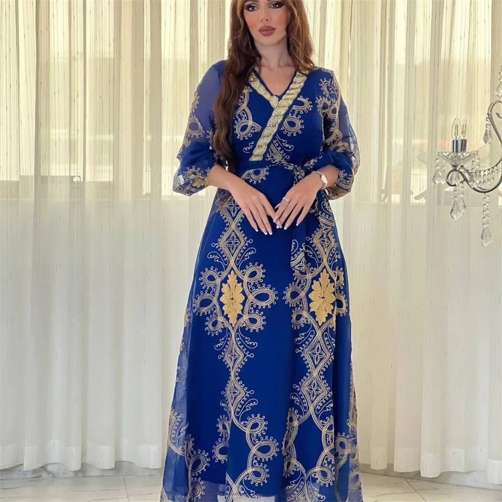 

Luxury Mesh Embroidery Abaya Women Muslim Dress Turkey Eid Party Gown Evening Kaftan Islam Dubai Morocco Jalabiya Caftan Vestido