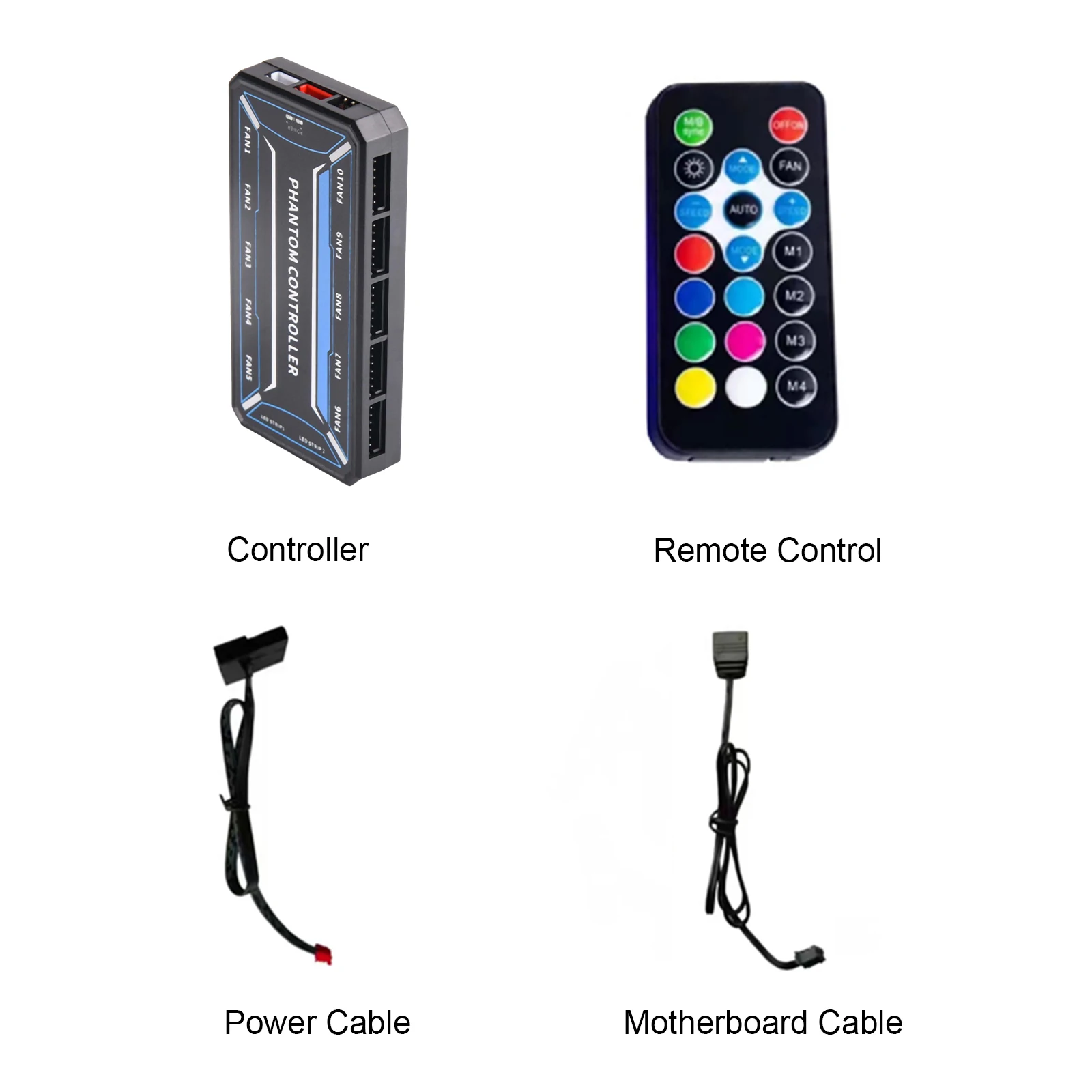 6Pin 10-Port PC Case Fan Splitter SATA-Powered Computer ARGB Fan Hub with Remote Control for Computer Case Fans LED Light Bar