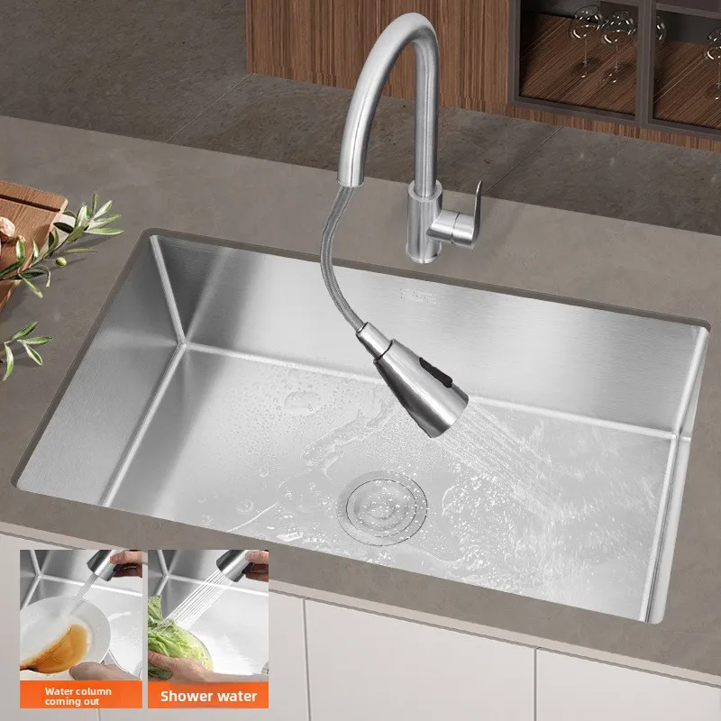 

Undercounter Thickened SUS304 Stainless Steel Long Single Bowl Kitchen Sink Hand Wash Large Capacity Household Kitchen Sink