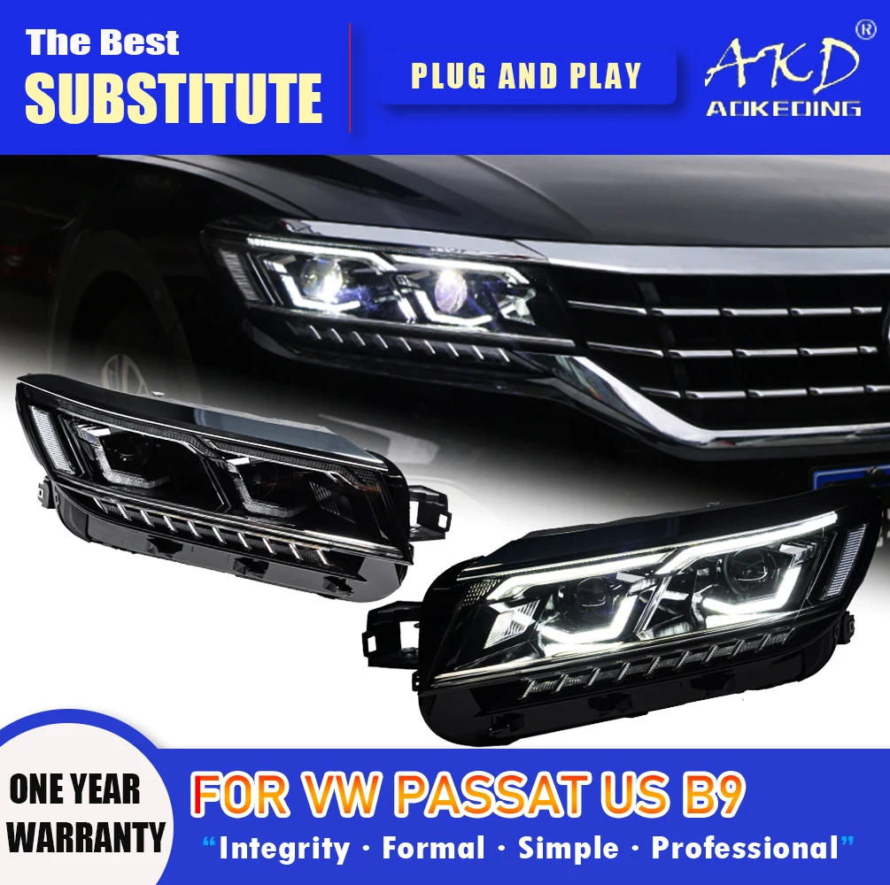 

AKD Head Lamp for VW PASSAT US B9 LED Headlight 2018-2020 Headlights B9 DRL Turn Signal High Beam Angel Eye Projector Lens