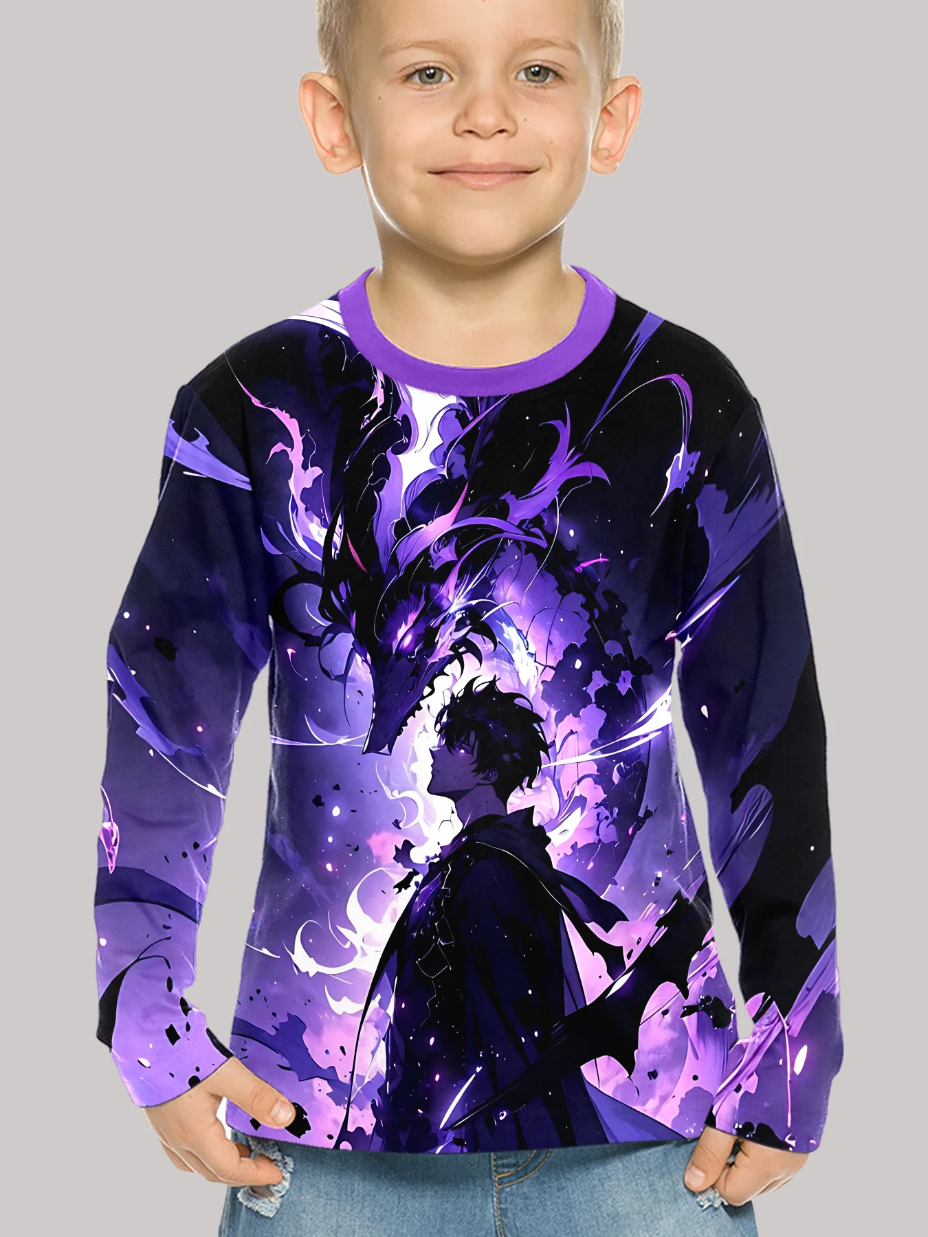 3D Print Anime Solo L-levelings Children T-Shirt Long Sleeve Spring Fall Clothes Casual Round Neck Boys and Girls Tops