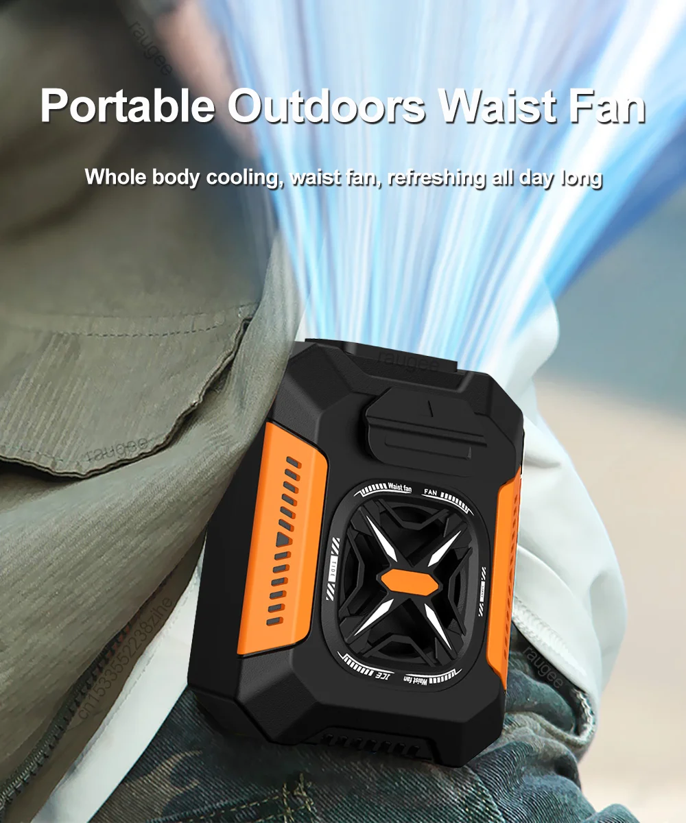 Taillenventilator, 5000 mAh, wiederaufladbar, tragbar, blattloser Klimaanlagenventilator, Outdoor-Sport, Taillenclip-Ventilator mit Powerbank-Taschenlampe – Detail 1