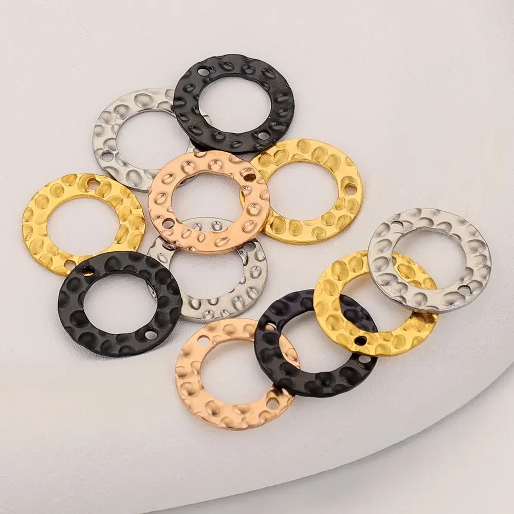 20pcs 15 Stainless Steel Conectors Stamping Jewelry Double Hole Textured Circle Black Rose Gold Plated for Charm Earrings Making