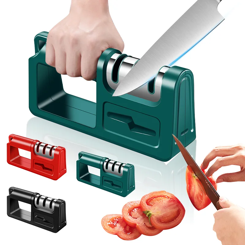 

4/3 in1 Kitchen Knife Sharpener Sharpening Tool Handheld Multi Function With Non Slip Kitchen Knives Portable Grindstone