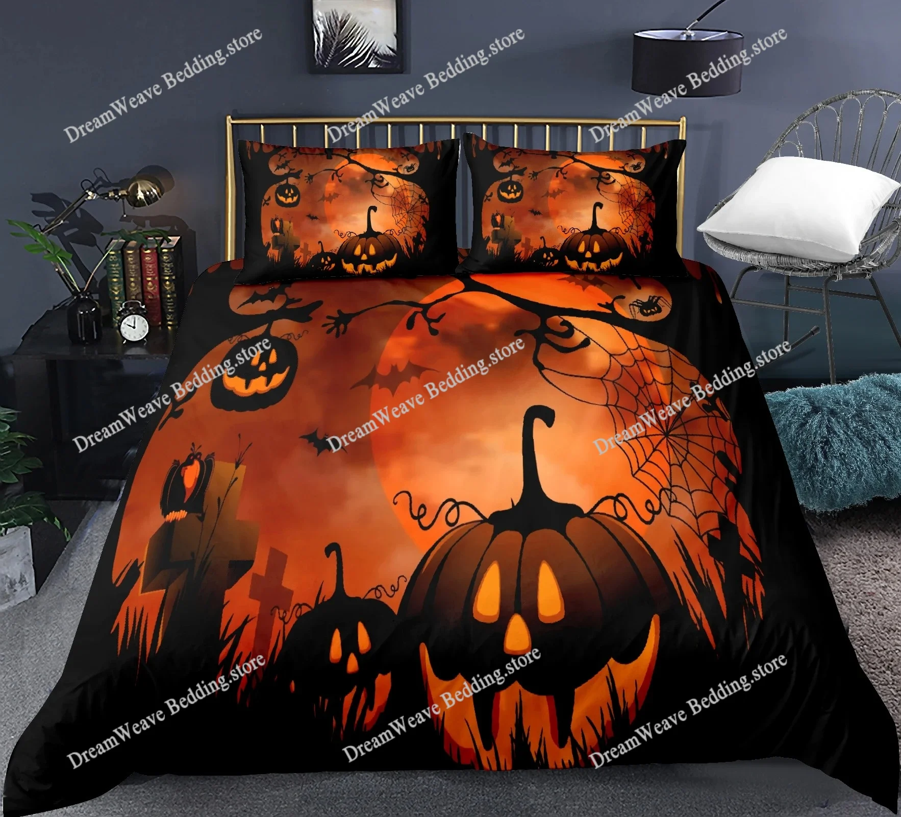 

Halloween Bedding Set Soft Polyester 3D Print Quilt Cover for Room Decor Single Twin Queen Size Pumpkin Ghost Duvet Cover Set