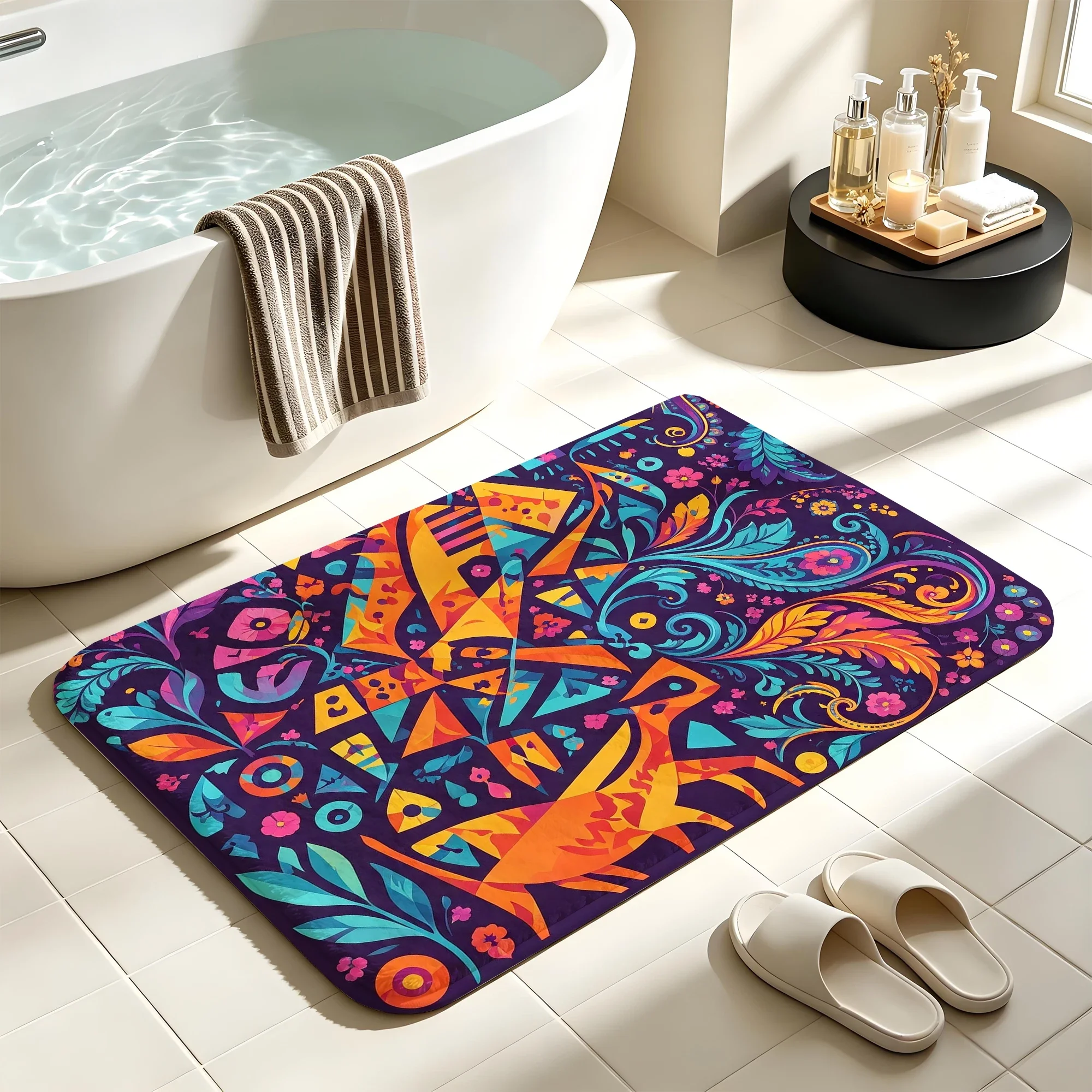 Bath mat anti slip absorbent bathroom carpet bathtub shower soft floor carpet Bohemian theme