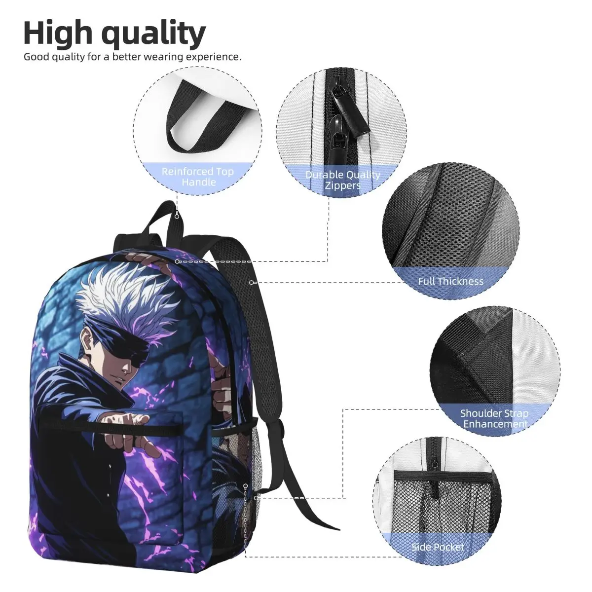 Satoru Gojo Anime Jujutsu Kaisen Backpack Daypack Large Capacity Children BookBag School Bag Shoulder Bags for Men Women