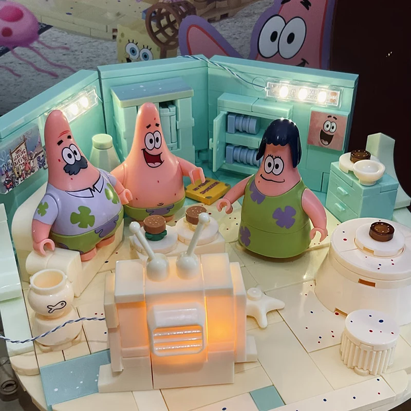 Bob l'éponge Patrick Star Rock maison blocs de construction ensemble créatif bricolage assemblage jouet éducatif pour enfants cadeau de noël boîte aveugle