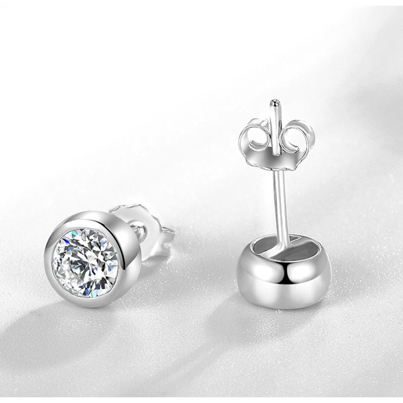 925 Sterling Silver Piercing Earrings for Men Women Fashion Shining 6.5MM Clear Cubic Zrconia Mini Round Stud Earring Jewelry
